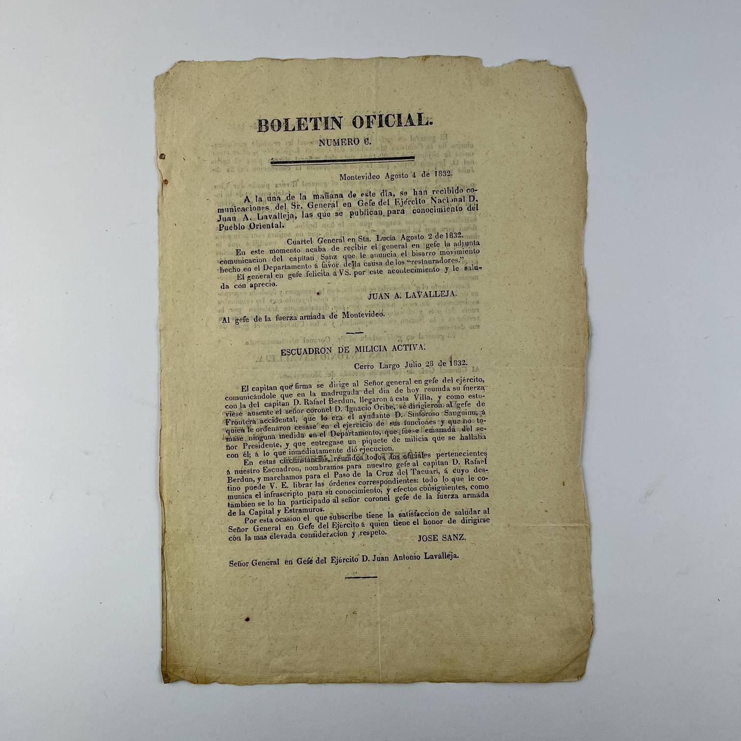 Circular de Juan Antonio Lavalleja 1832