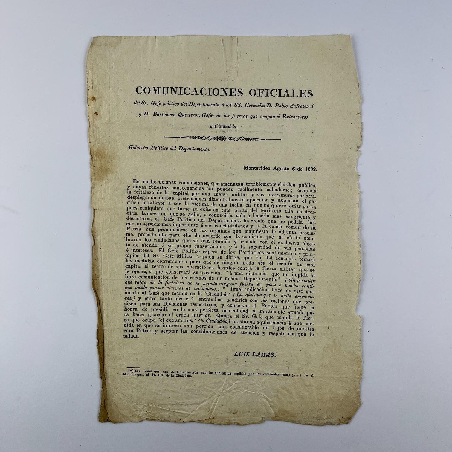 Circular de Luis Lamas 1832