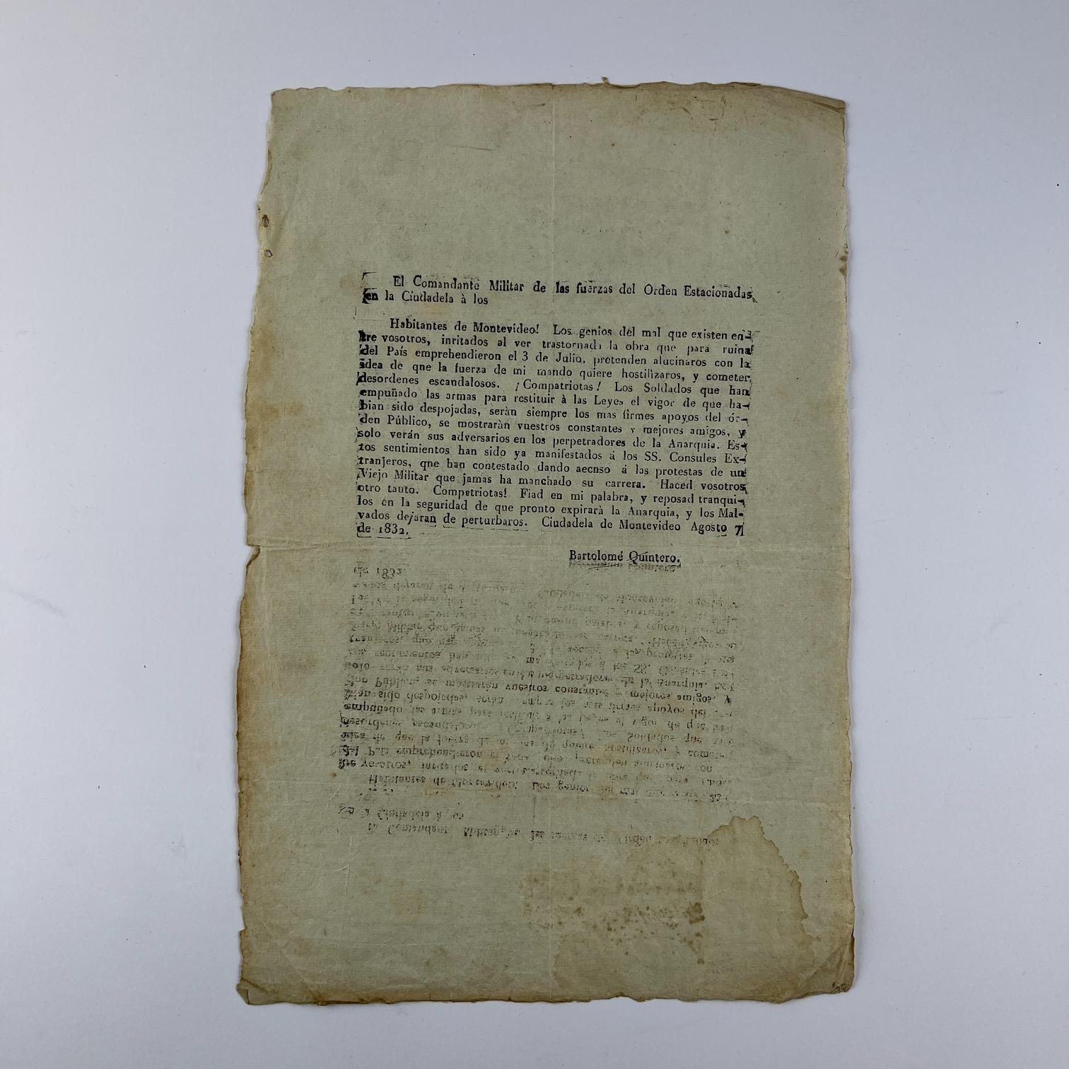 Circular de Bartolomé Quintero 1832