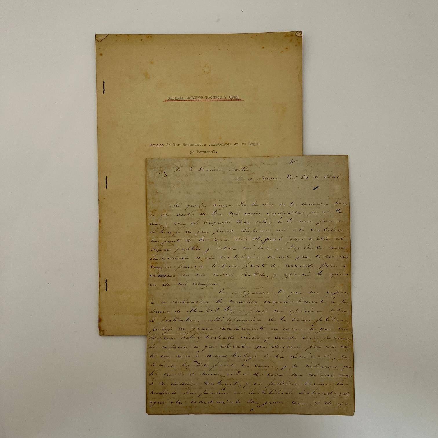 Carta de Melchor Pacheco y Obes a Lorenzo Batlle 1845