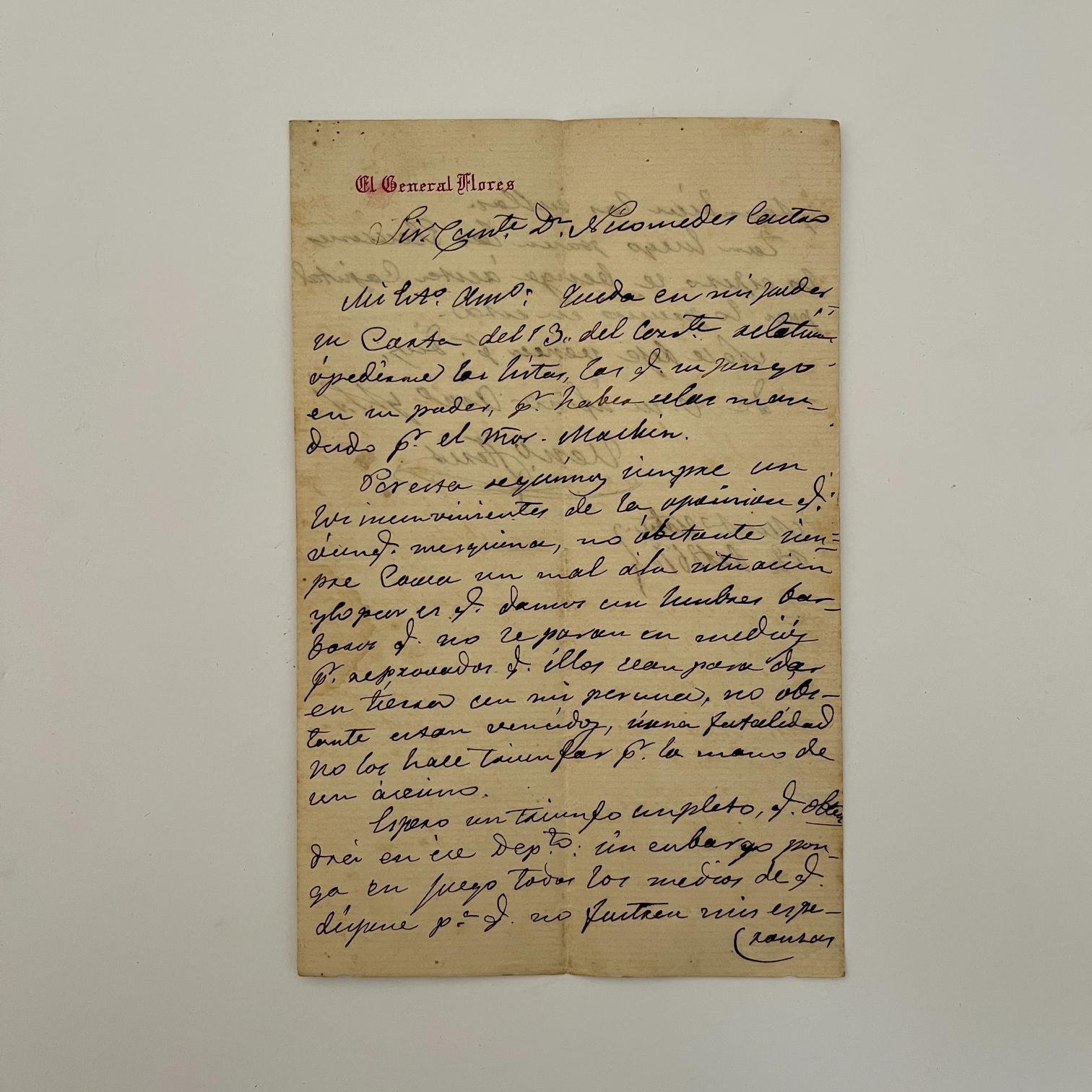 Carta de Venancio Flores a Nicómedes Castro 1867