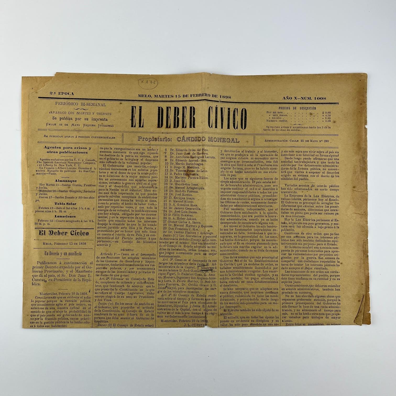 2 diario melenses El Deber Cívico 1898