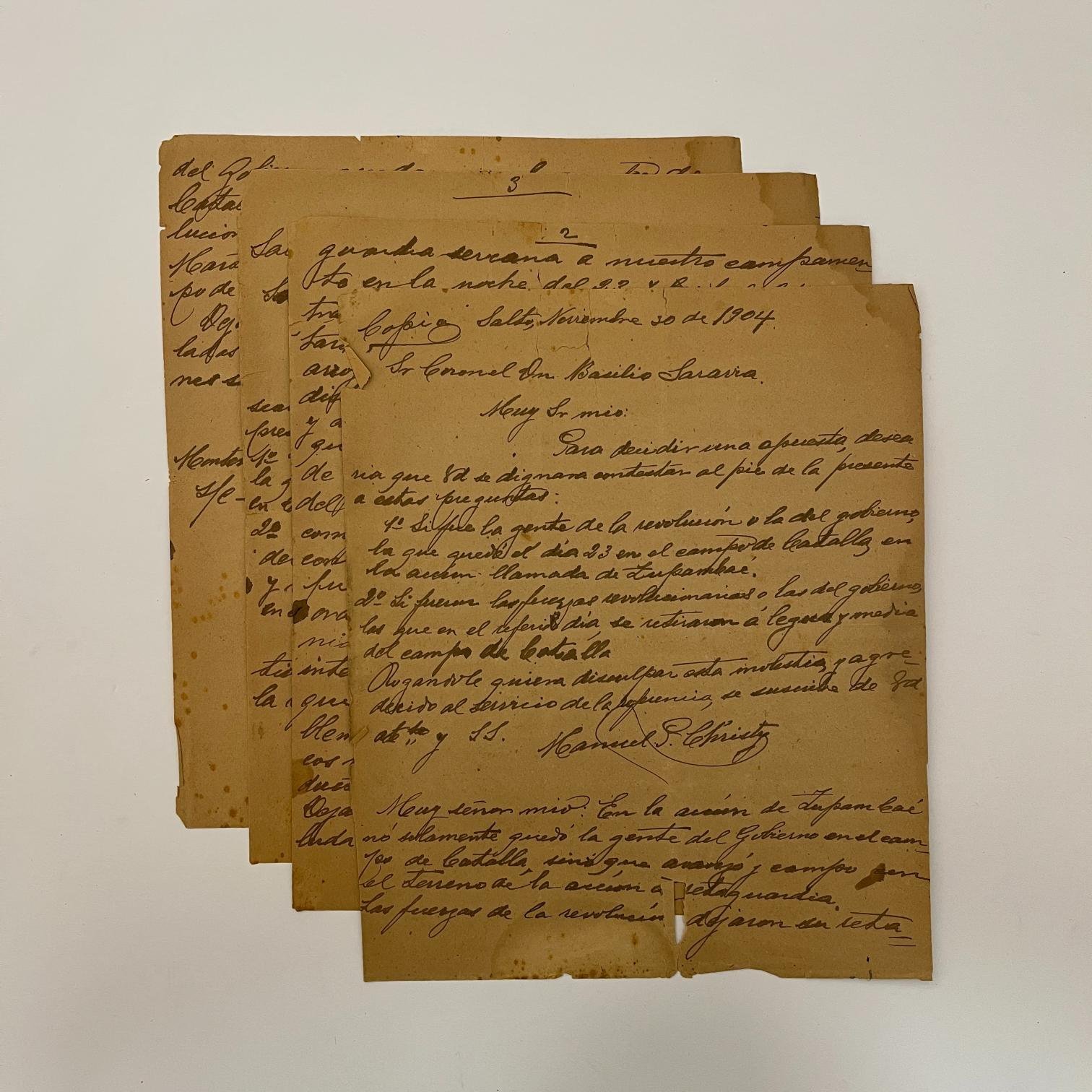 Documentos Basilicio Saravia, Basilio Muñoz con Manuel Christy 1904