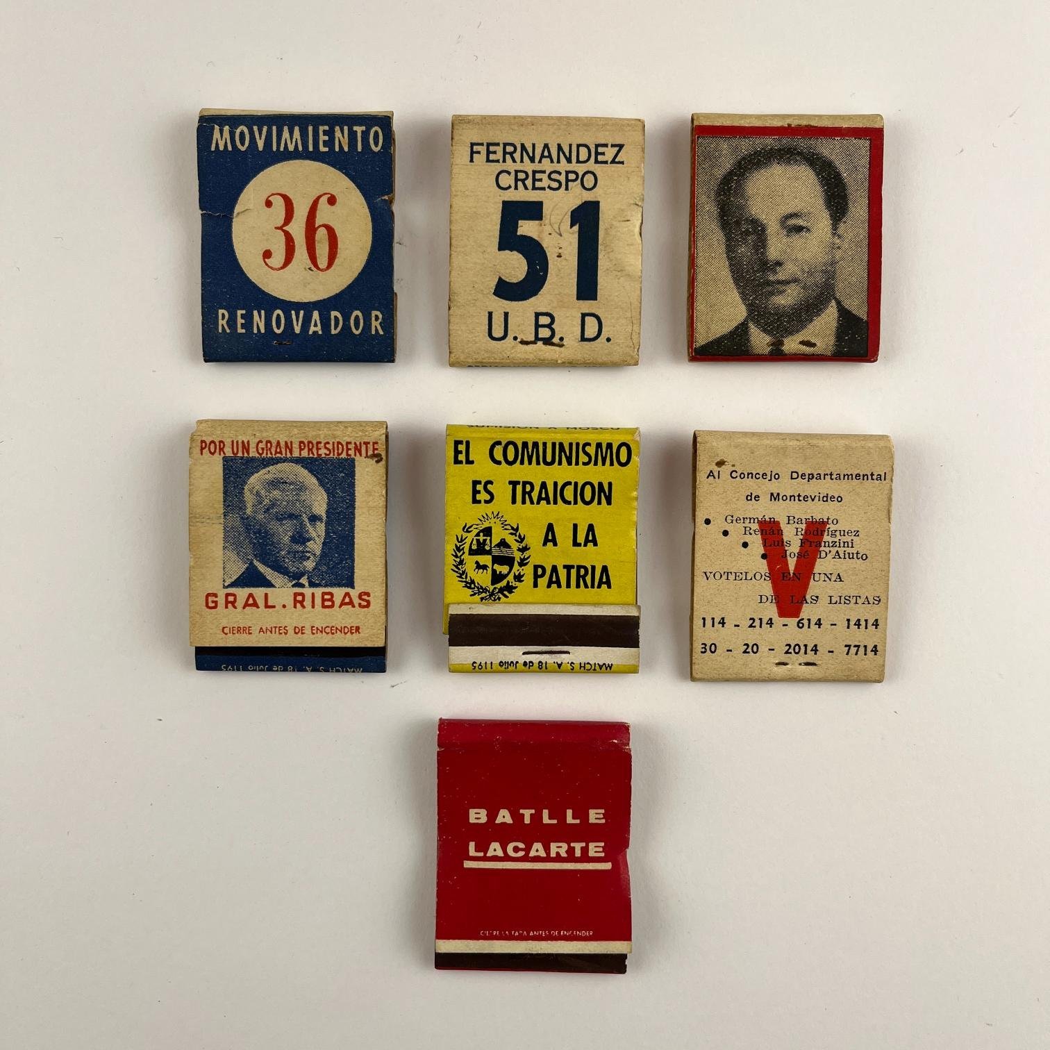 7 cajas de fósforos propaganda electoral 1960s