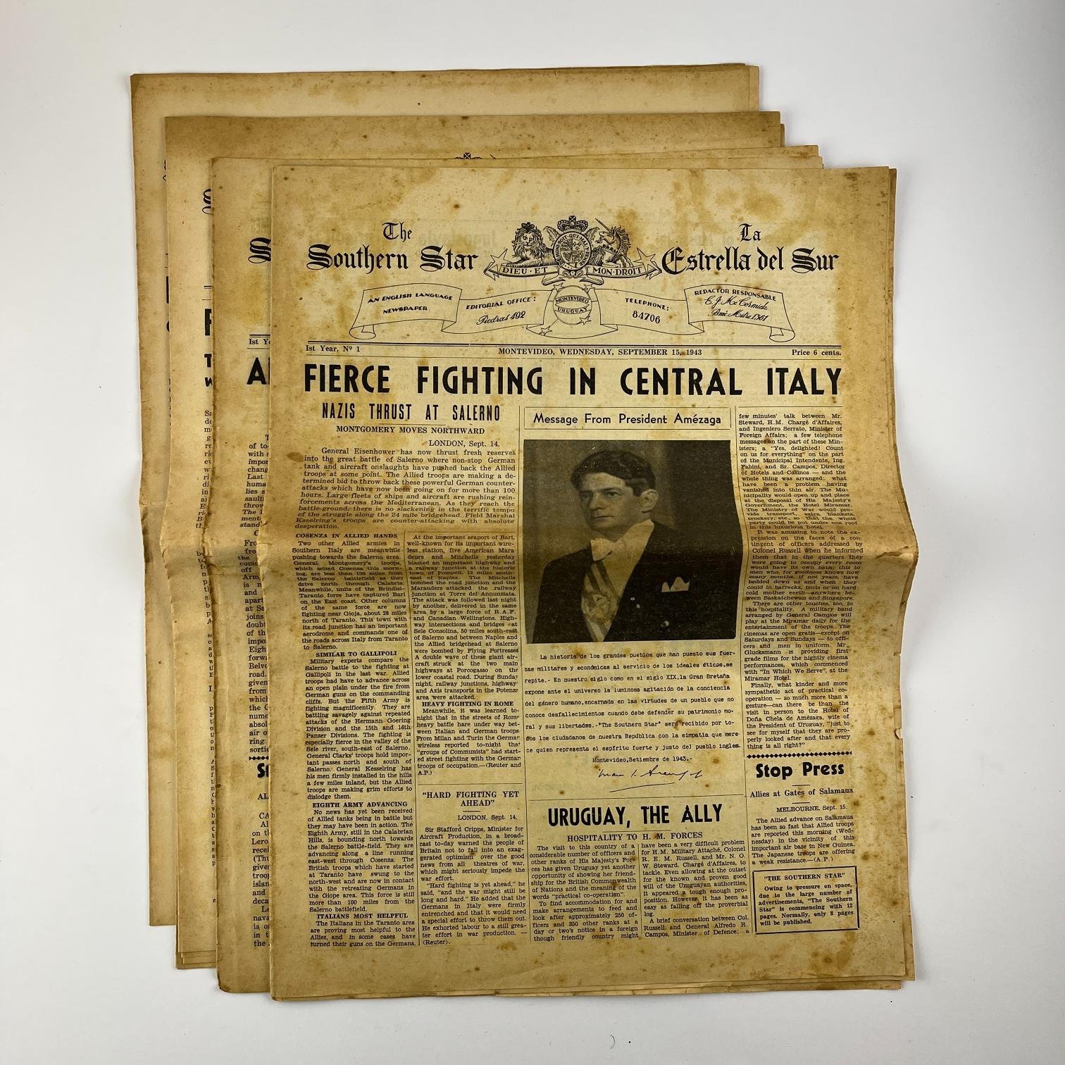 6 diarios The Southern Star - Estrella del Sur 1943 2a época WWII