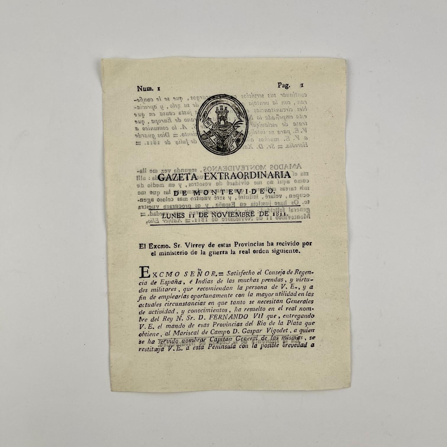 Gazeta Extraordinaria de Montevideo. N° 1