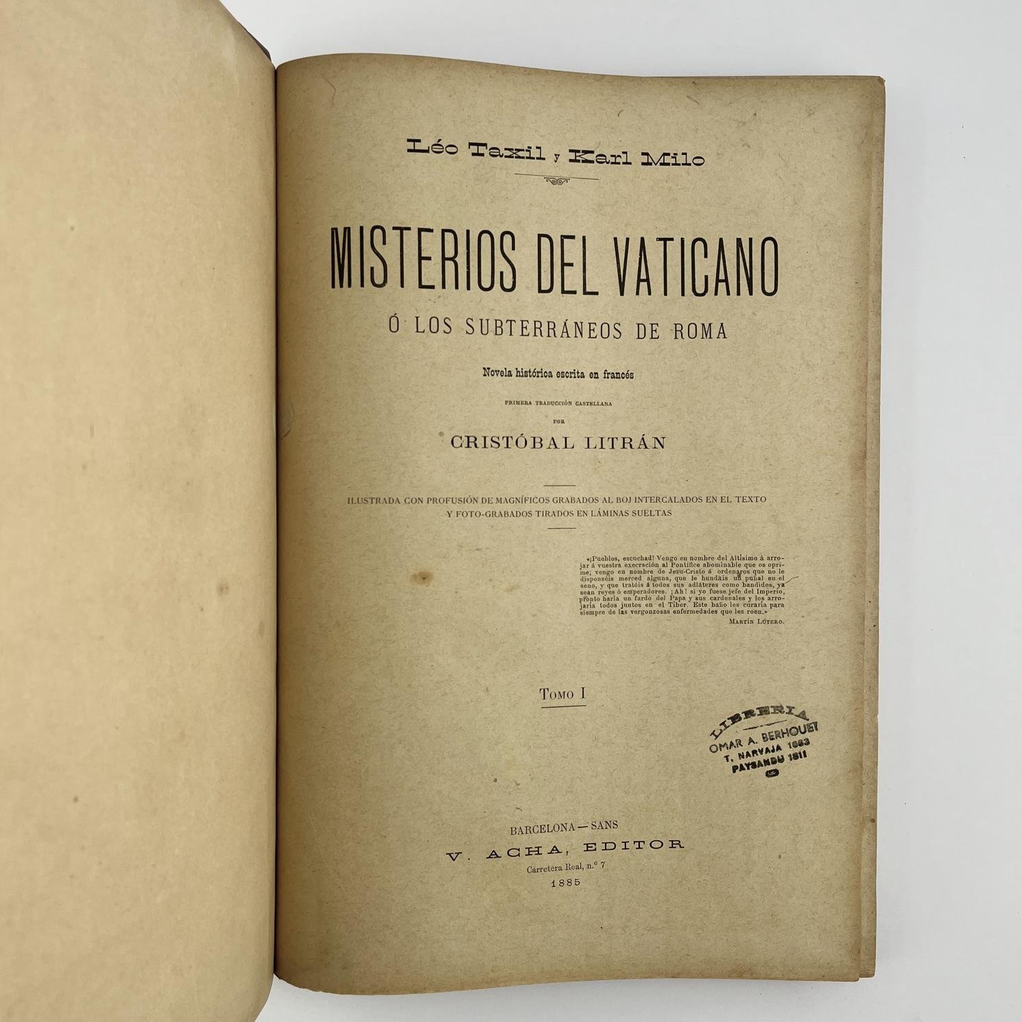 LÉO TAXIL Y KARL MILO
Misterios del Vaticano o Los subterráneos de Roma