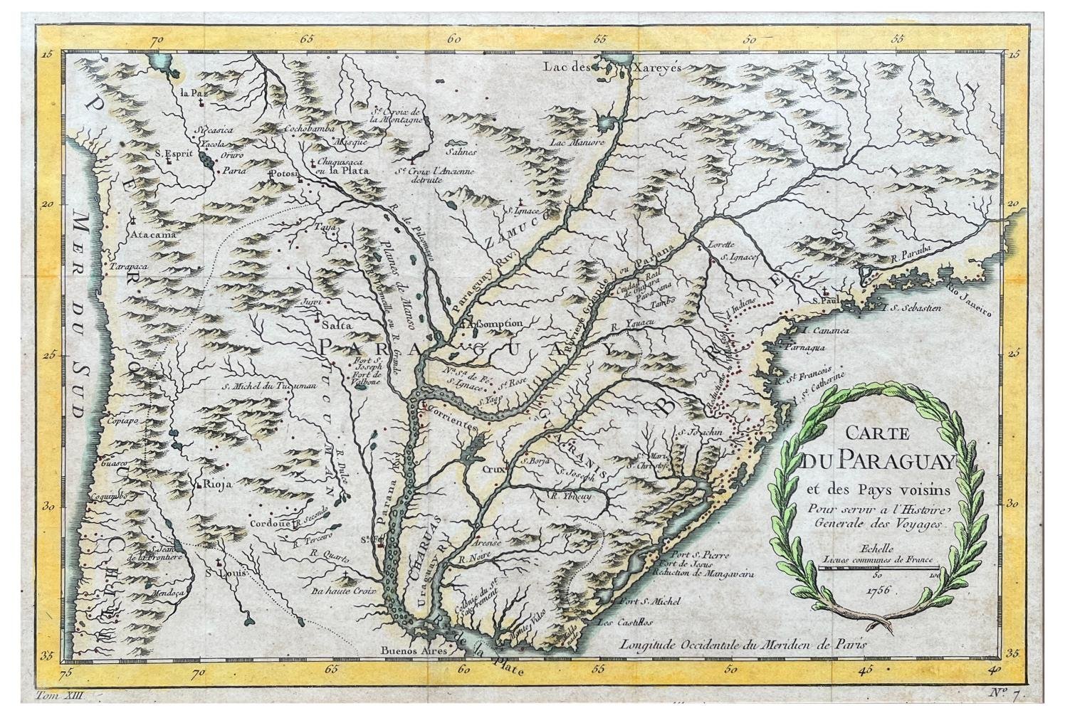 JACQUES-NICOLAS BELLIN
Carte du Paraguay et des Pays voisins.