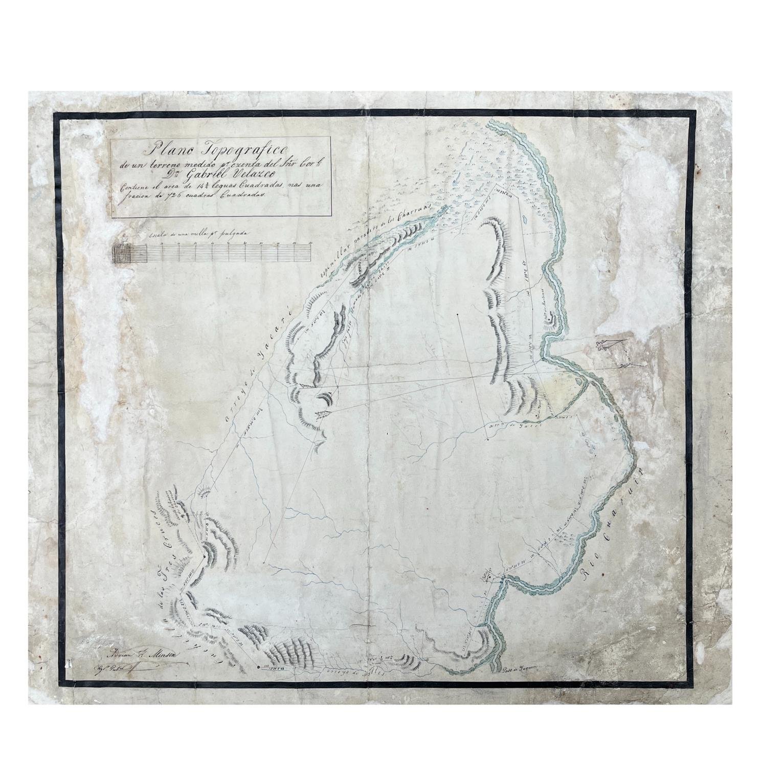 ADRIÁN H. MINSEN
Plano topográfico de un terreno medido por cuenta del Señor Coronel Dn Gabriel Velazco.
De interés histórico.