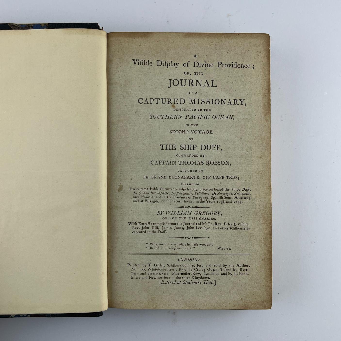 WILLIAM GREGORY
A visible display of Divine Provindence; or, the Journal of a captured missionary