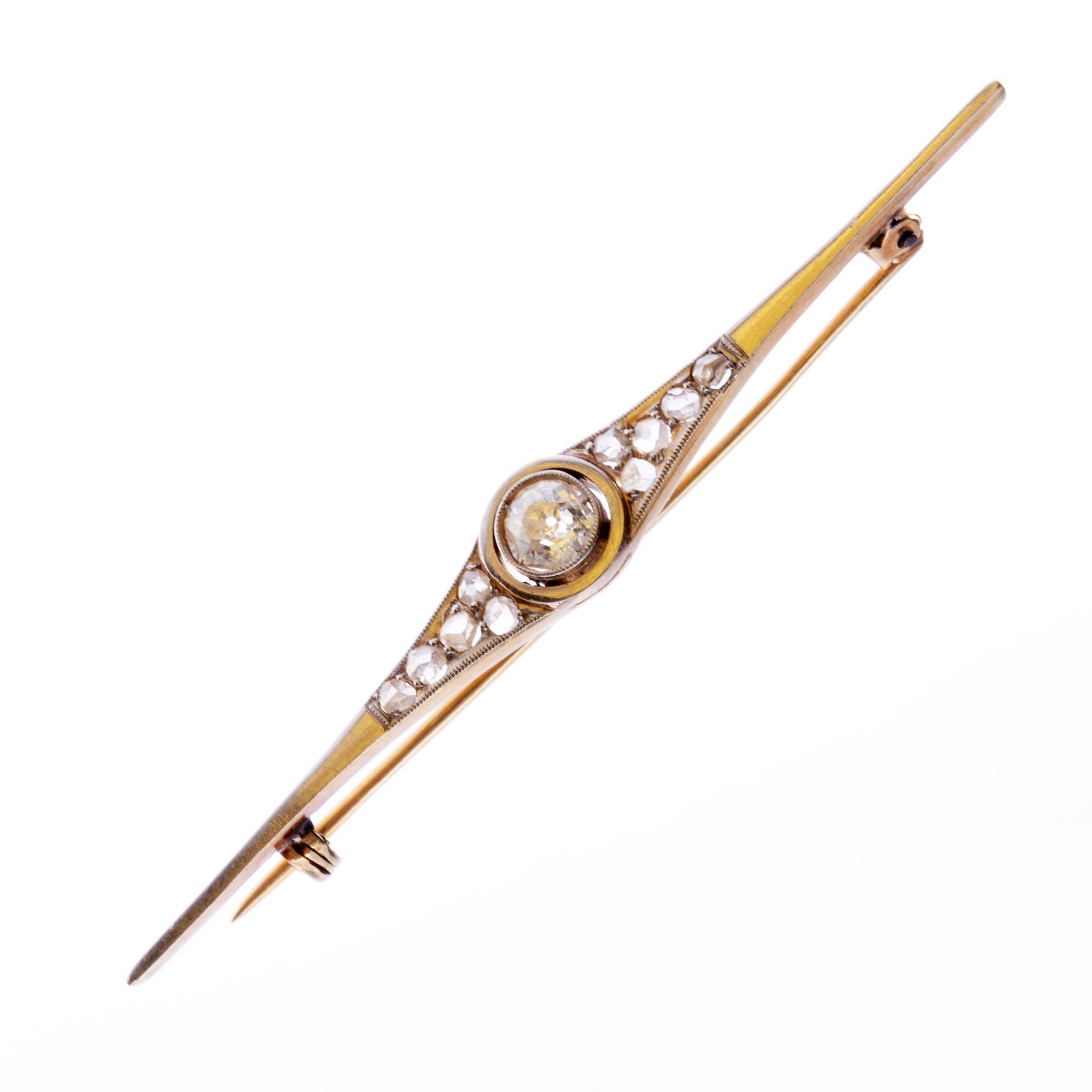 Prendedor art decó oro 18 K blanco y amarillo y diamantes