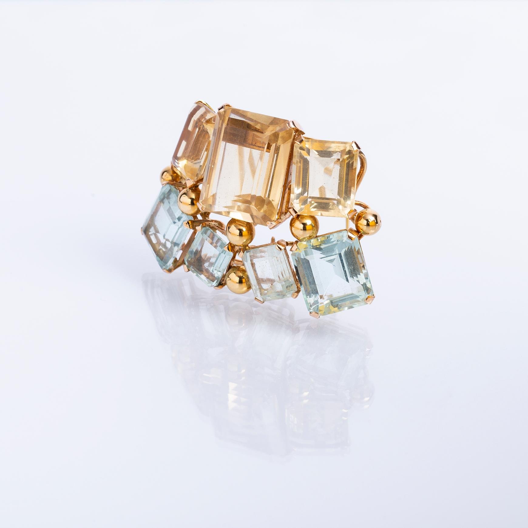 Prendedor oro 18 K amarillo, topacios y aguamarinas - Imagen 2