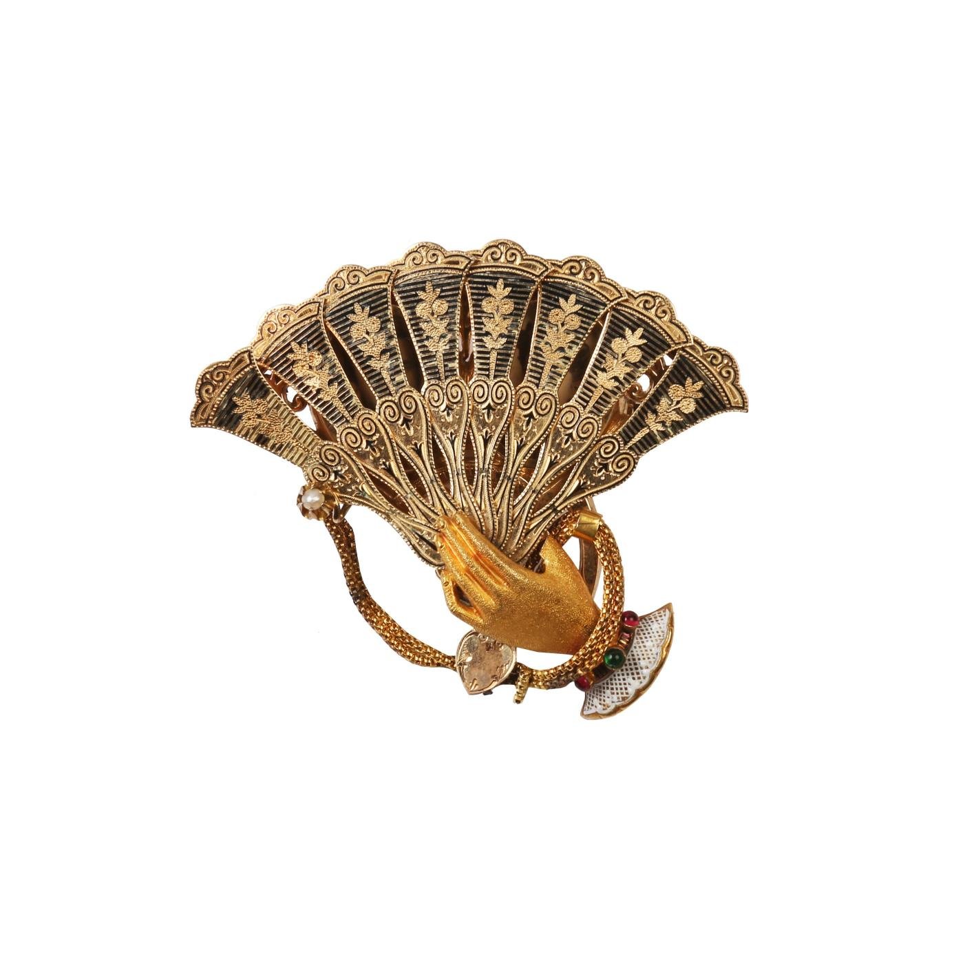 Relicario s. XIX oro amarillo, esmalte, rubí y esmeralda