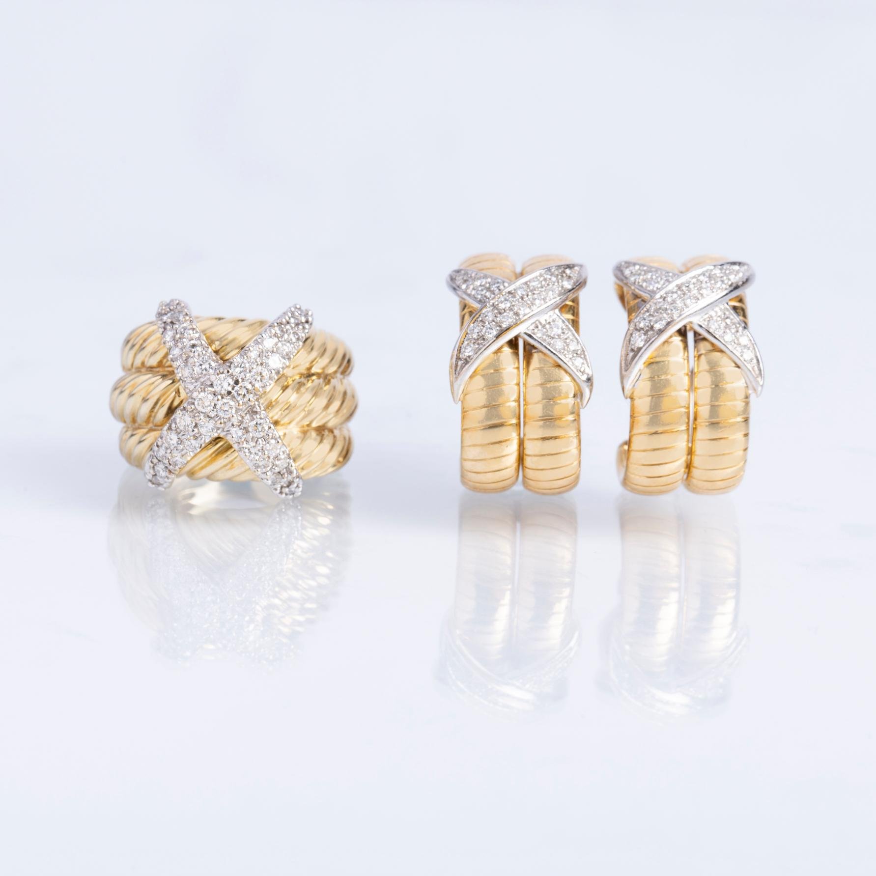 Set de anillo y caravanas en oro 18 K aamrillo y diamantes - Imagen 2