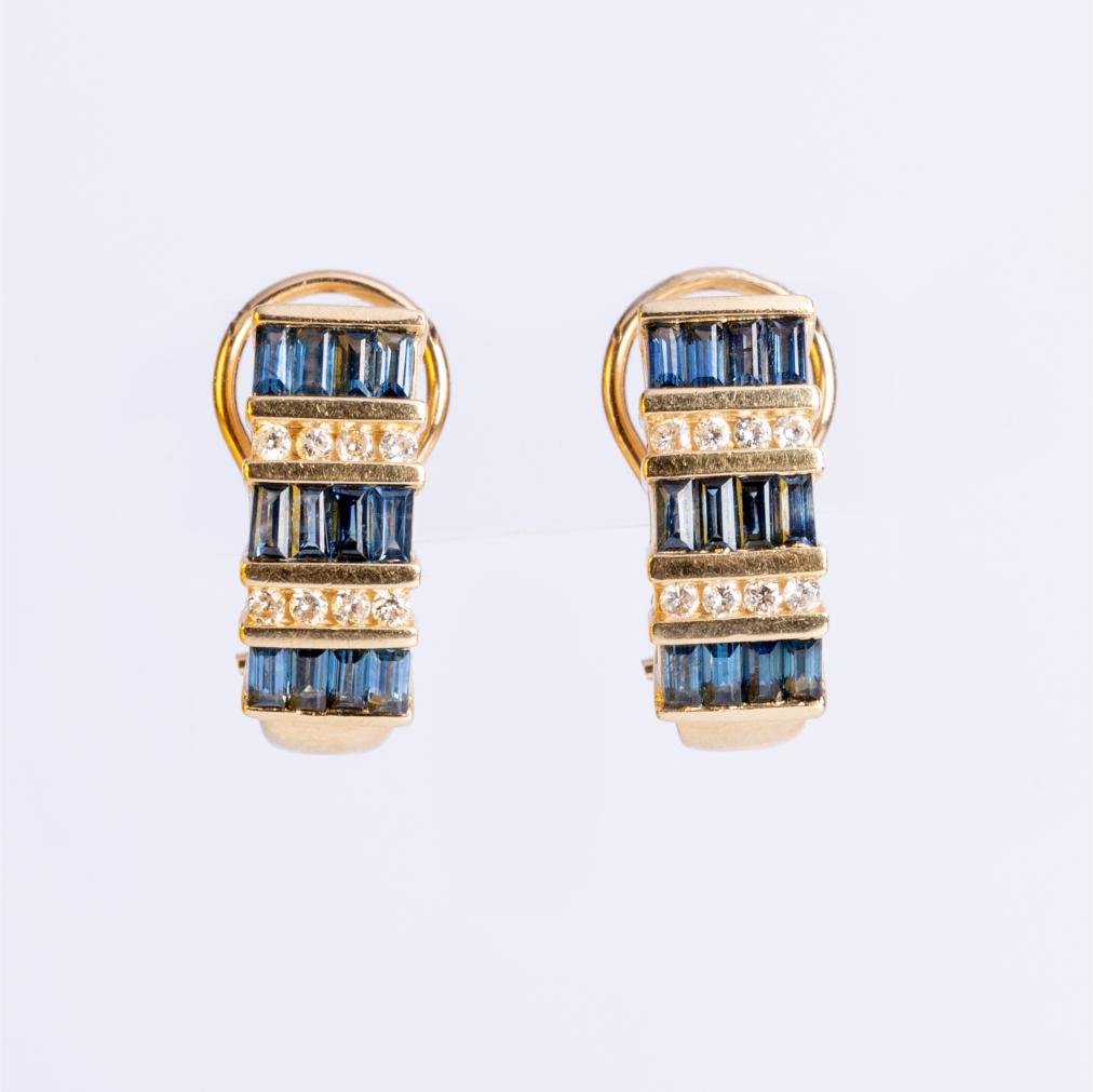 Caravanas oro 18 K amarillo, zafiros y brillante