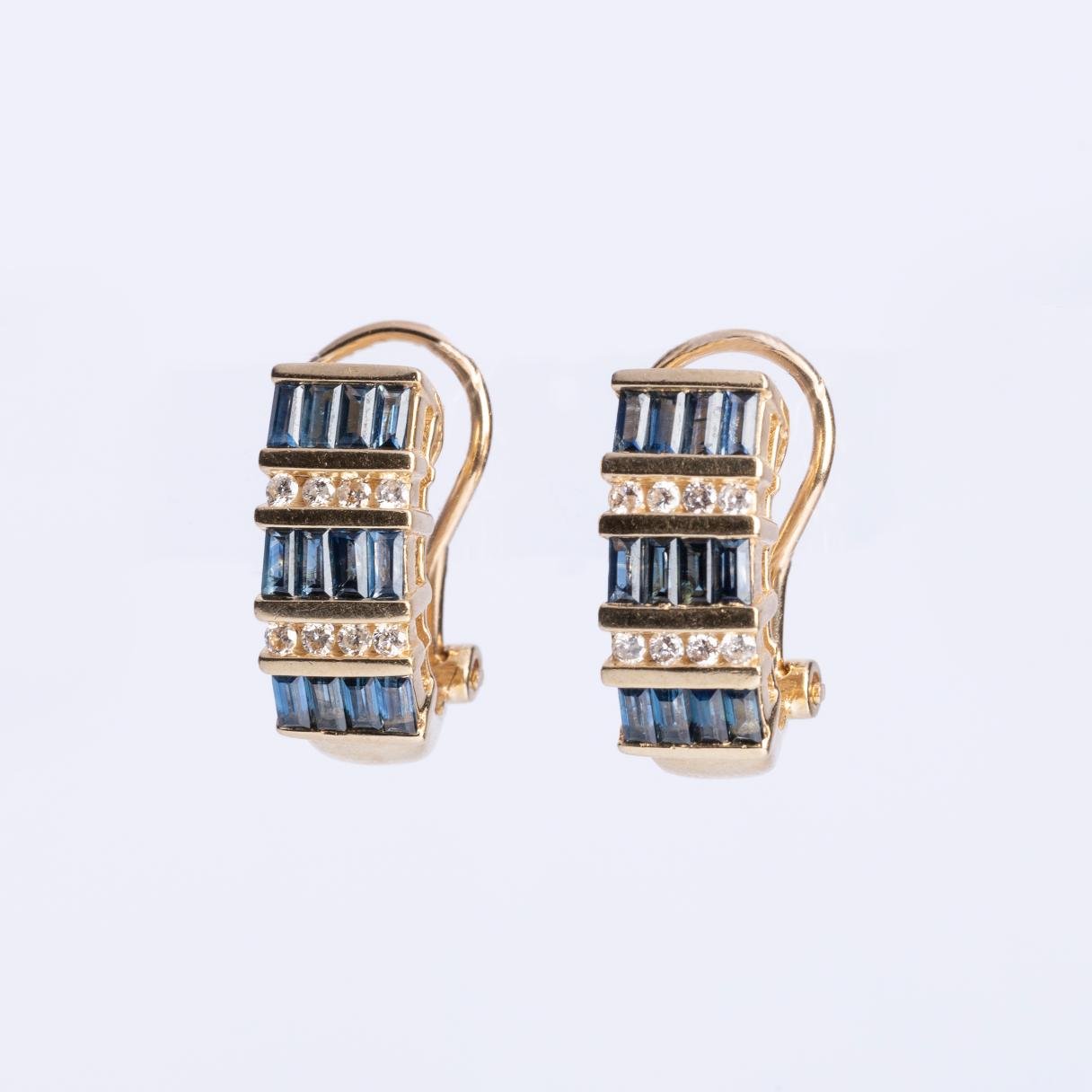 Caravanas oro 18 K amarillo, zafiros y brillante - Imagen 2