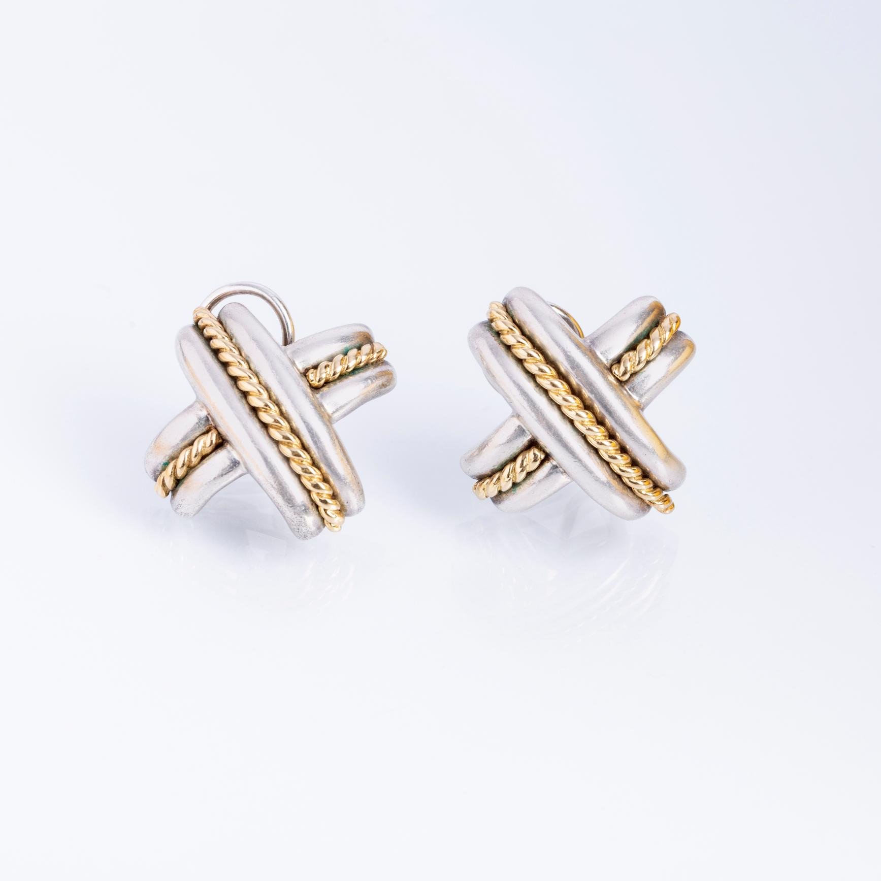 Caravanas Tiffany oro 18 K amarillo y plata