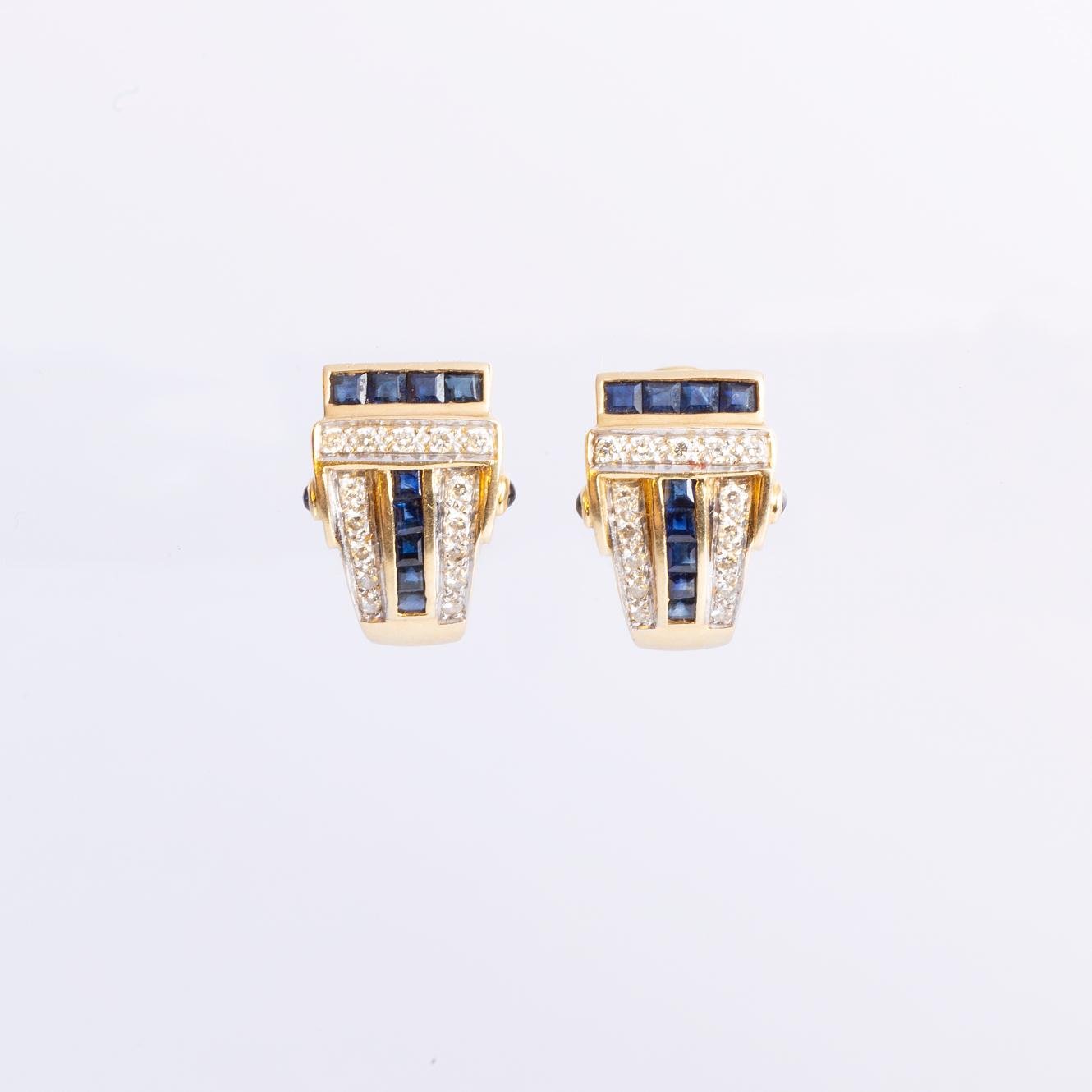 Caravanas oro 18 K amarillo, zafiros y diamantes