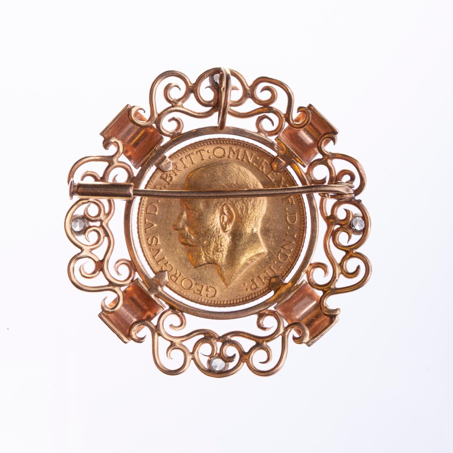 Prendedor oro 18 K amarillo, diamantes y libra - Imagen 2