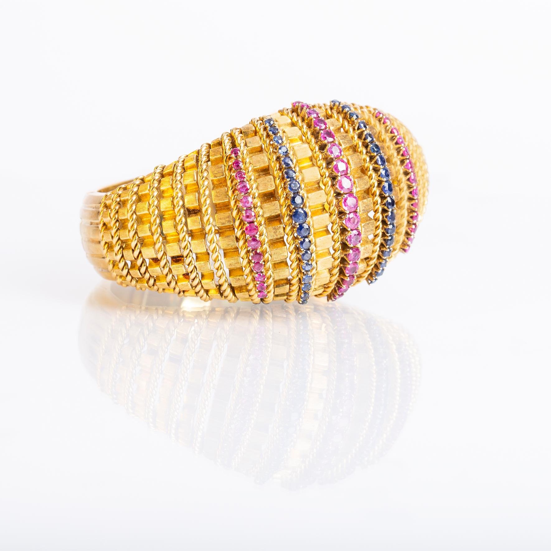 Pulsera oro 18 K amarillo, rubíes y zafiros