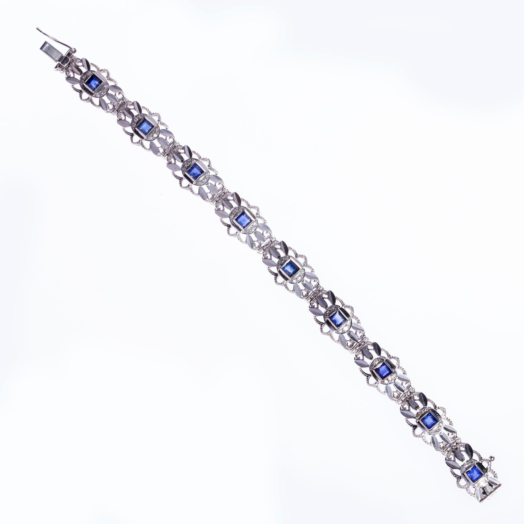 Pulsera oro 18 K blanco, zafiros y diamantes