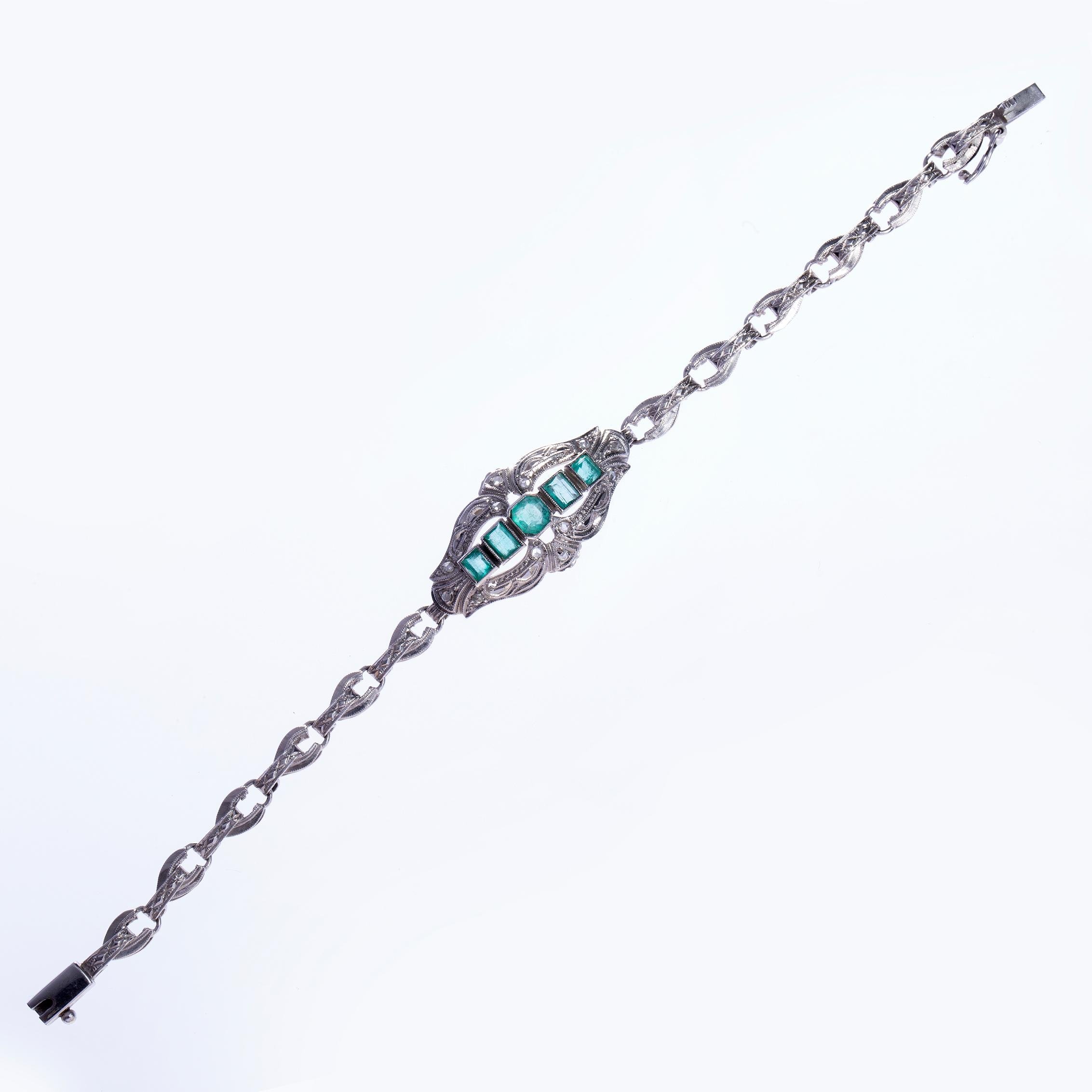 Pulsera oro 18 K blanco, esmeraldas y diamantes