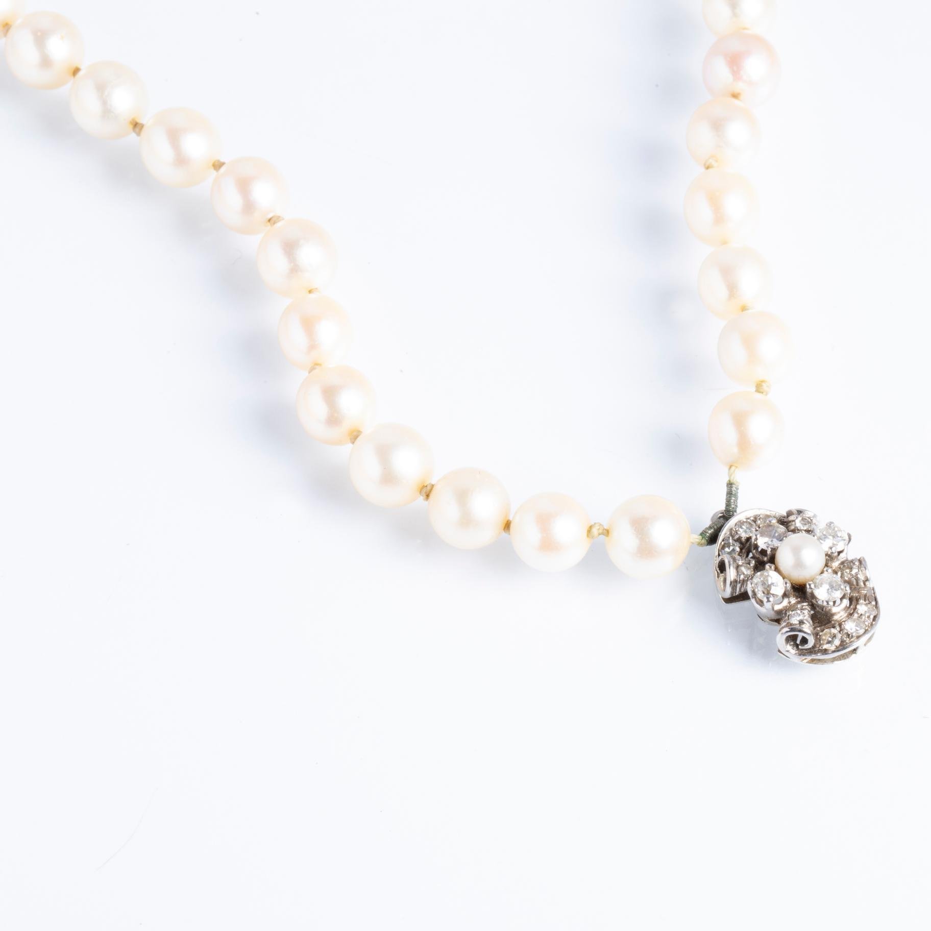 Collar perlas, oro 18 K blanco y diamantes