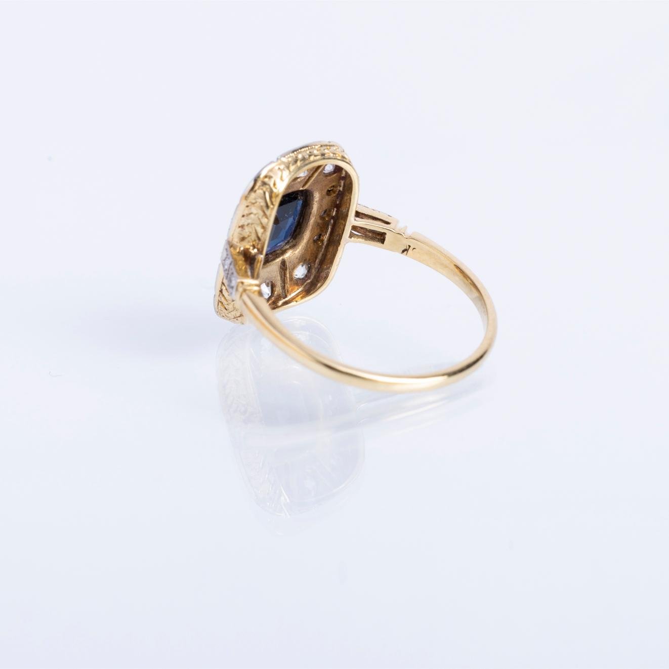 Anillo art decó oro 18 K blanco y amarillo, zafiro y diamantes - Imagen 3