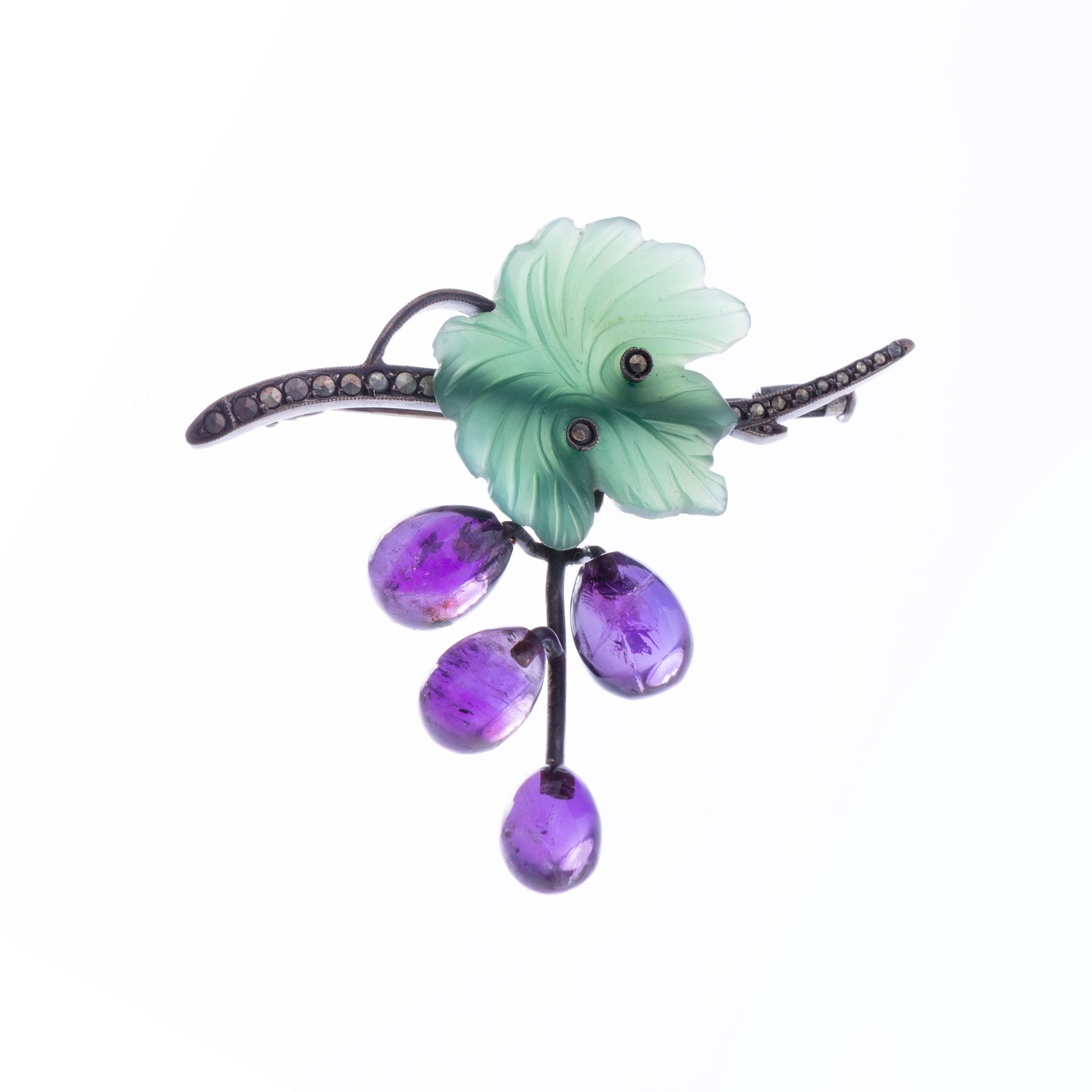 Prendedor plata, marquesitas y amatista