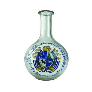 Botellón en vidrio soplado “escudo de armas uruguayo antiguo"