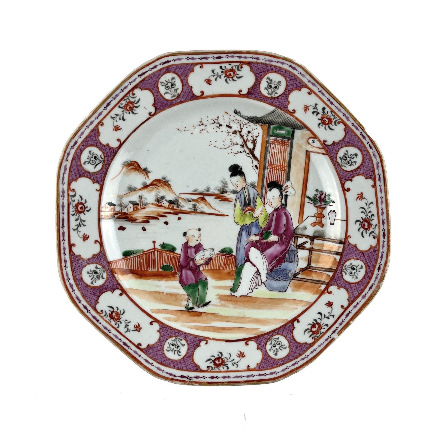 Plato octogonal chino "Compañía de Indias"