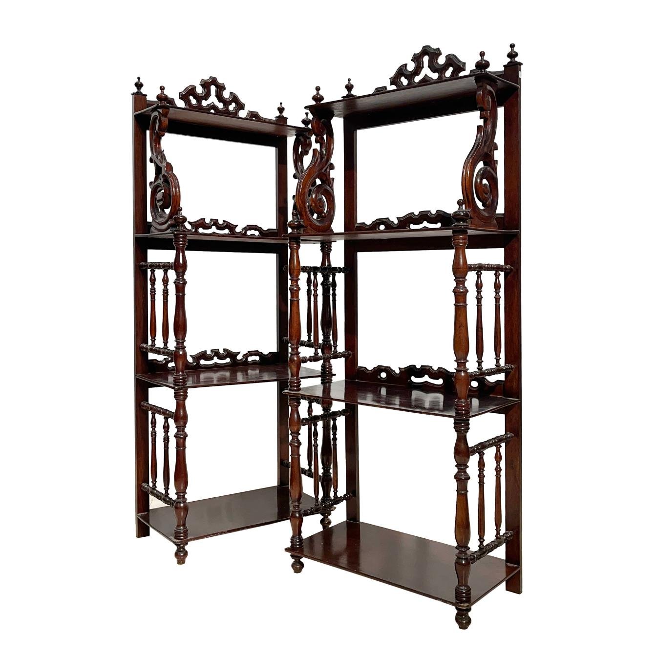 Par de bibliotecas inglesas en caoba