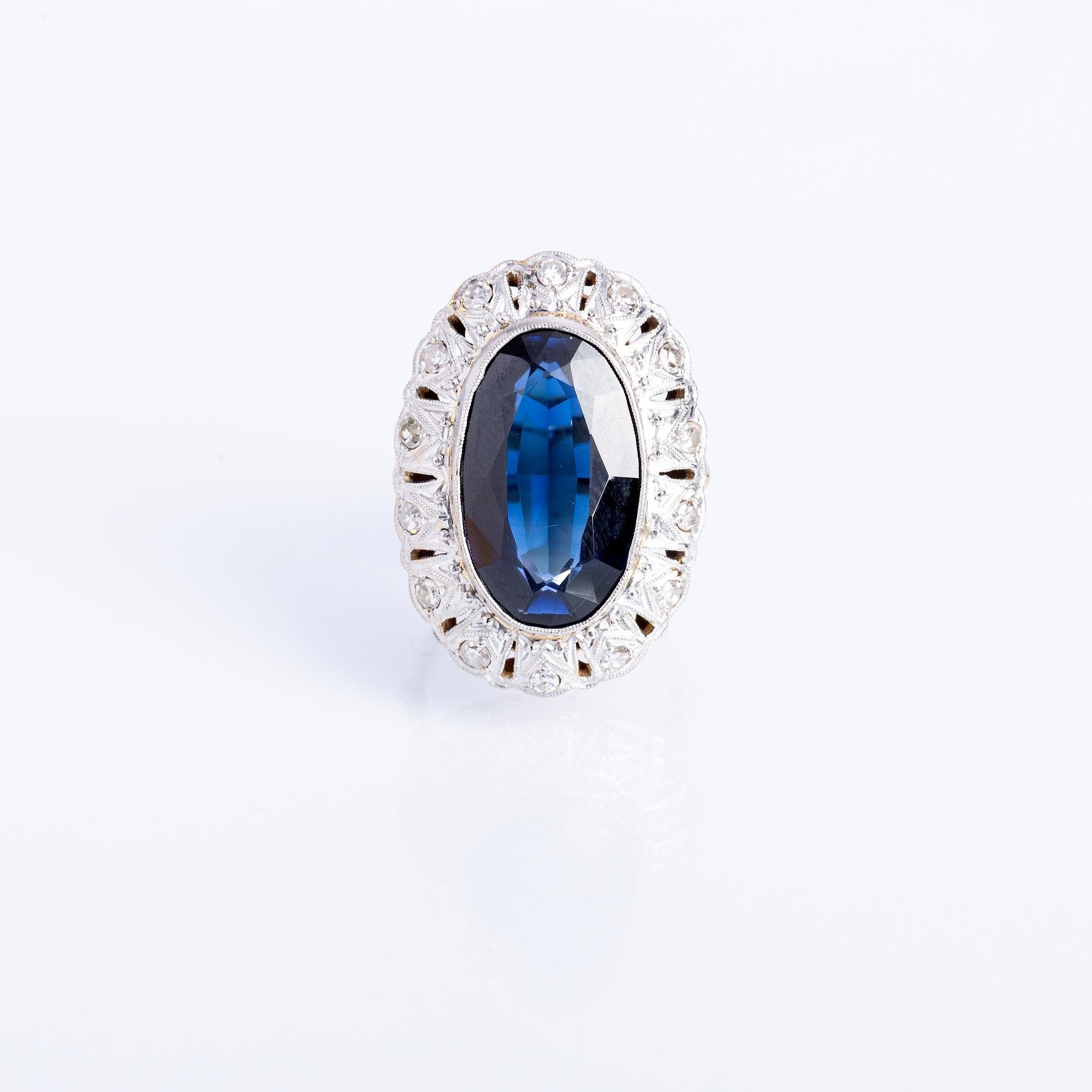 Anillo oro 18 K blanco y amarillo, zafiro y diamantes - Imagen 3