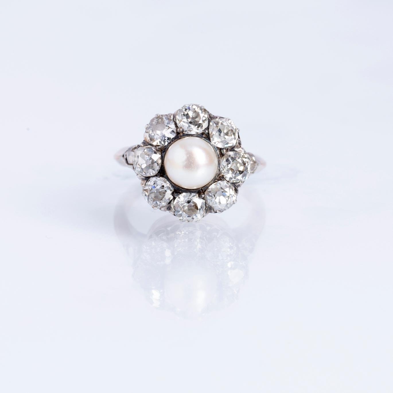 Anillo moro 18 K amarillo, perla y diamantes - Imagen 2