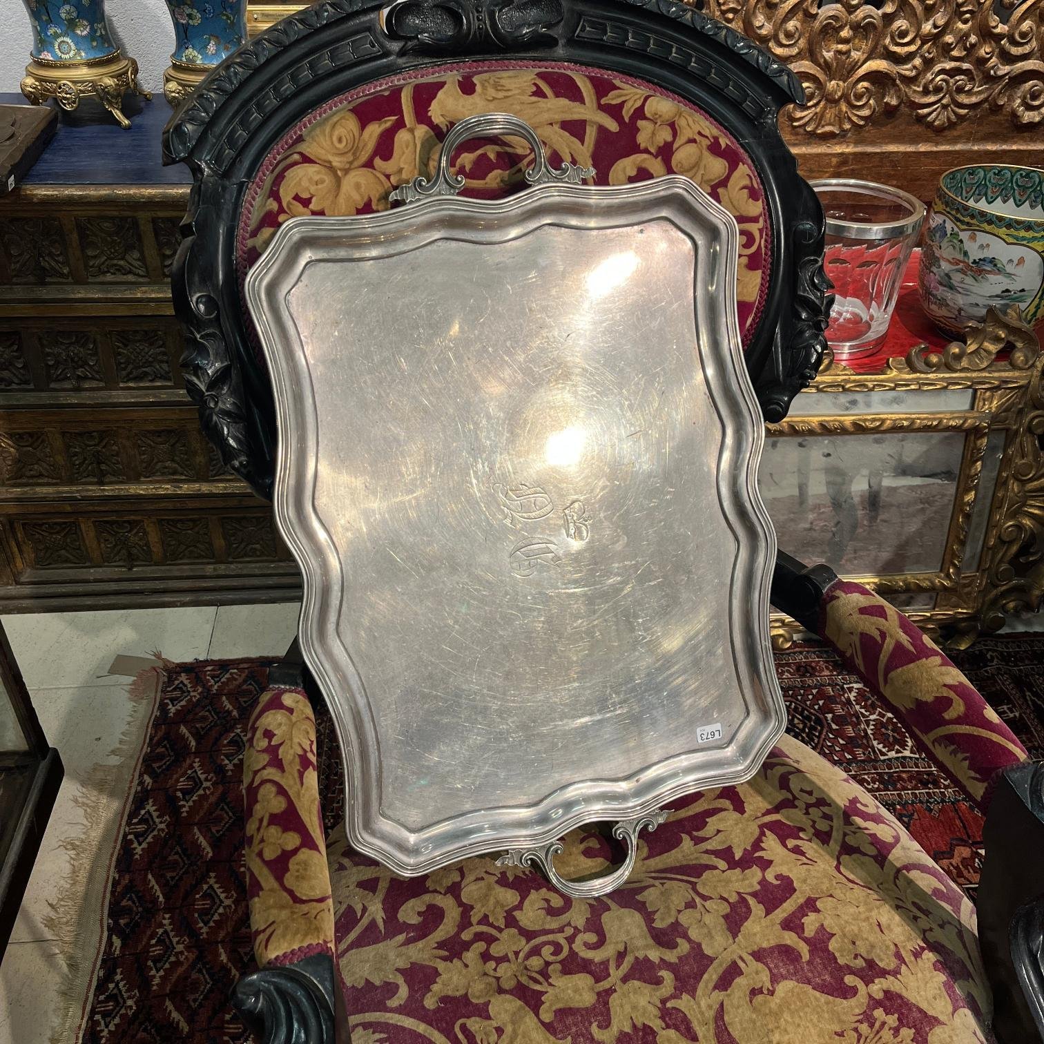 Bandeja de servir rectangular en plata rusa