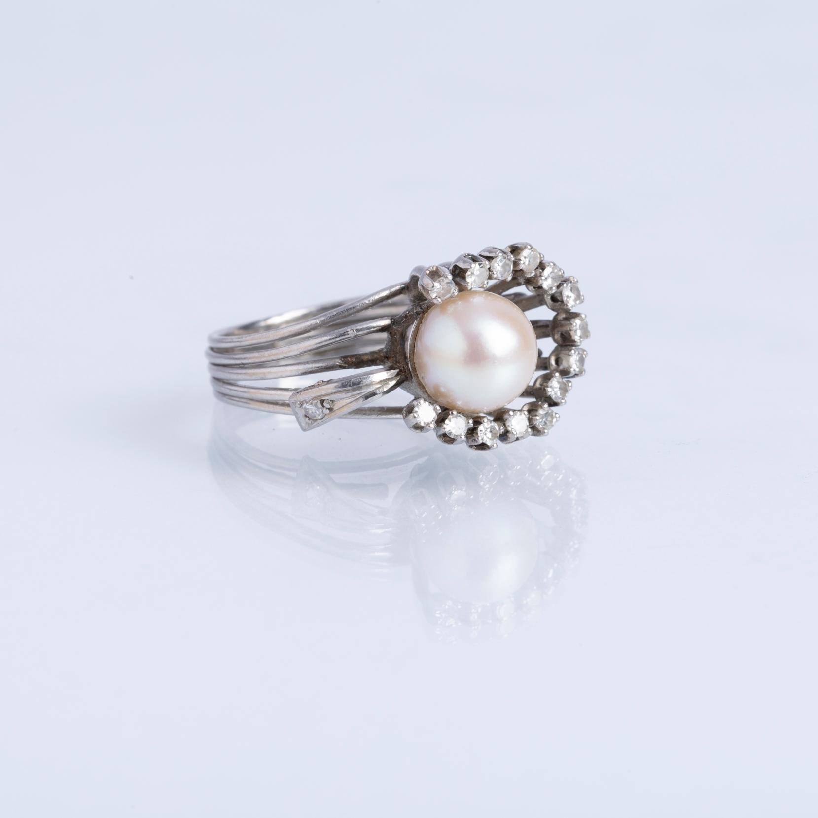 Anillo oro 18 K blanco, perla y diamantes - Imagen 2