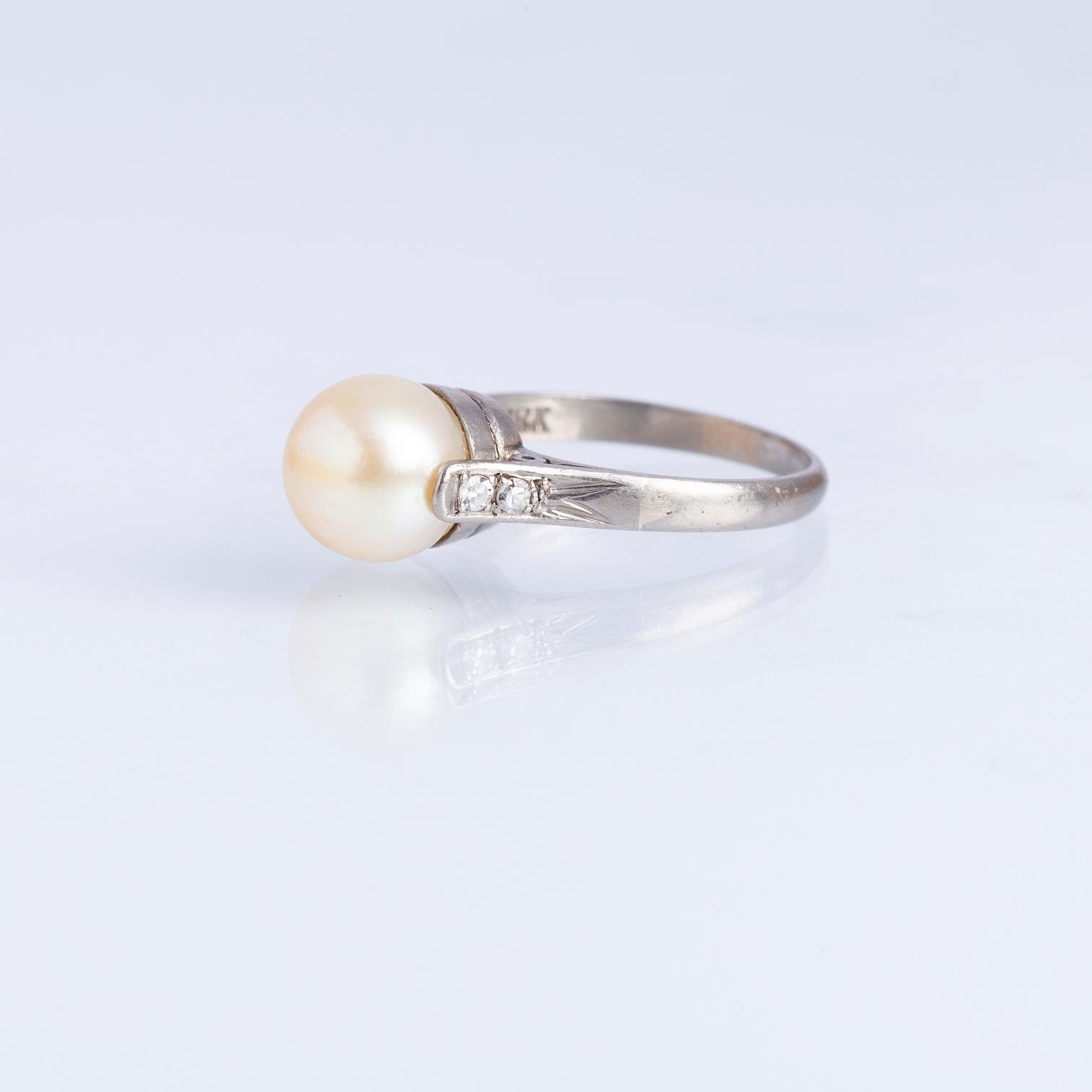 Anillo oro 18 K blanco, perla y diamantes - Imagen 2