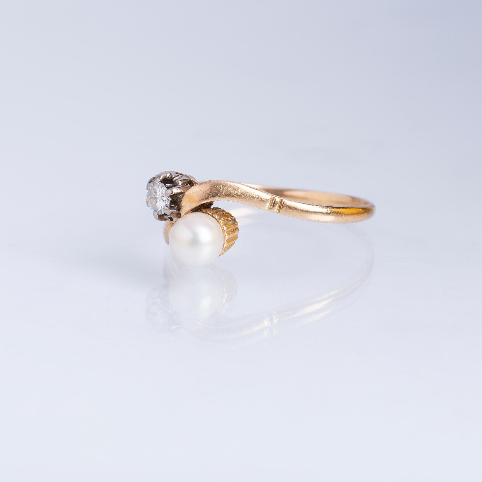 Anillo oro 18 K amarillo, diamante y perla - Imagen 2