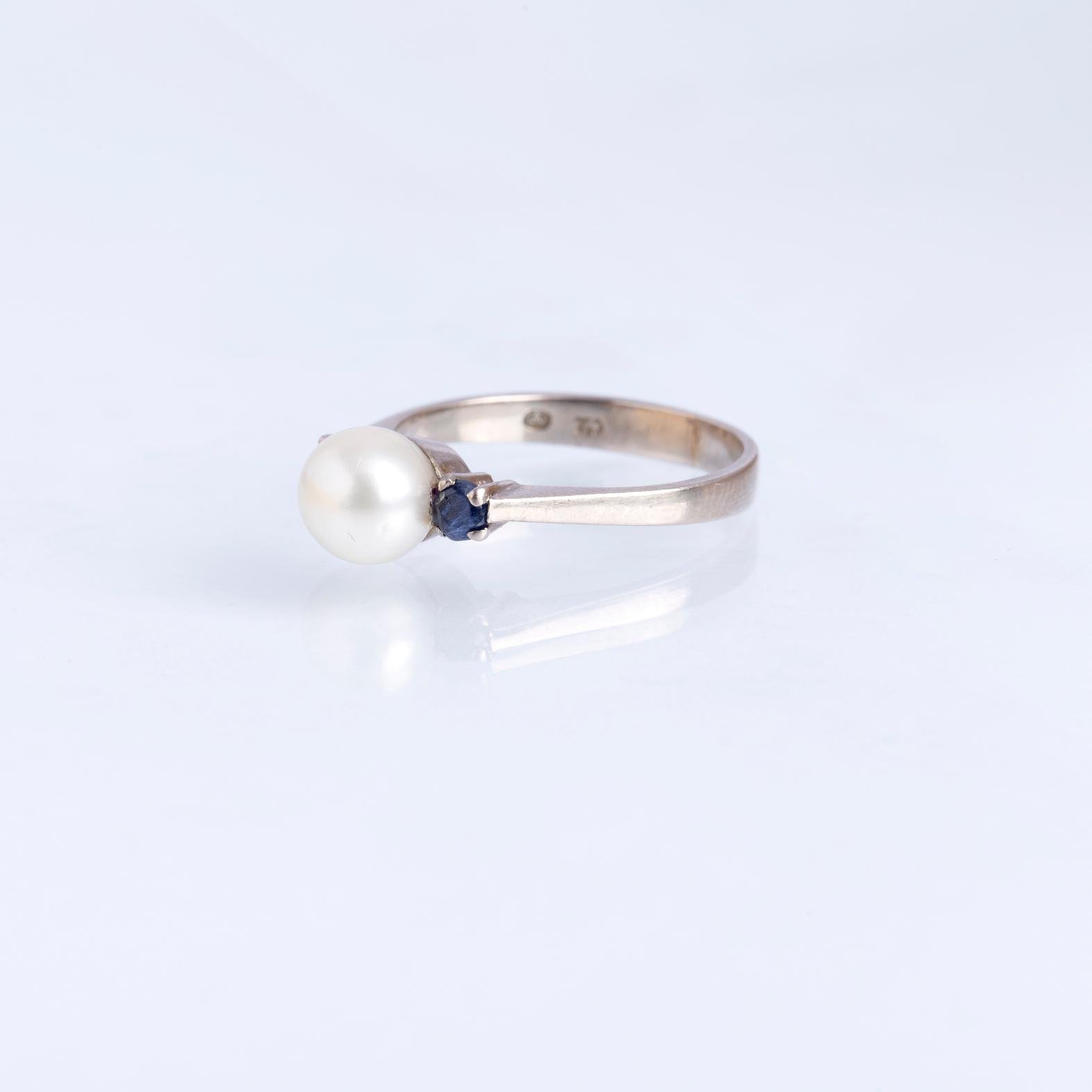 Anillo oro 18 K, perla y zafiros - Imagen 2