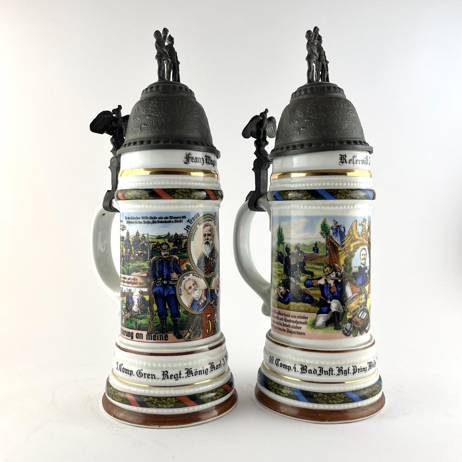 Dos tankards alemanes en porcelana - Imagen 2