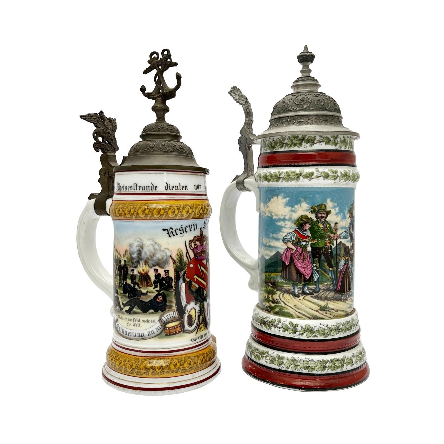 Dos tankards alemanes en porcelana
