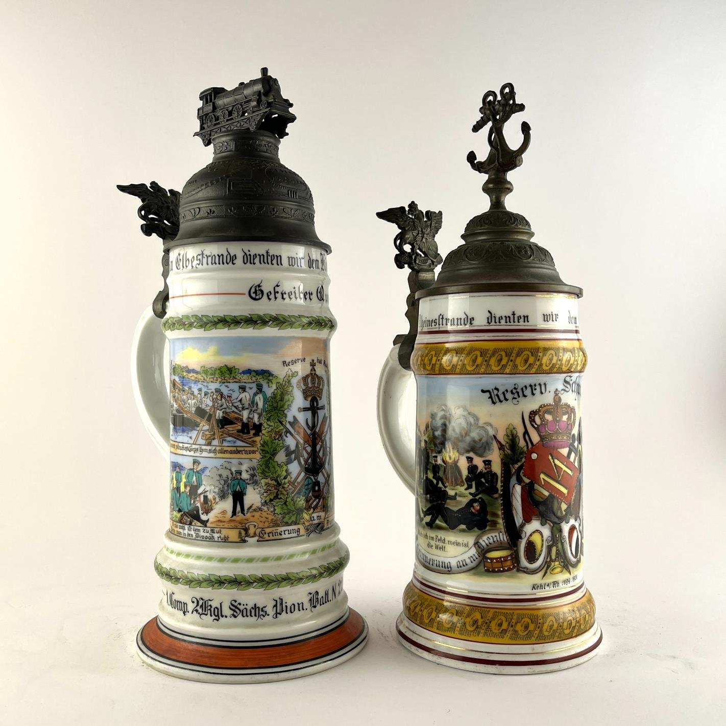Dos tankards alemanes en porcelana - Imagen 2