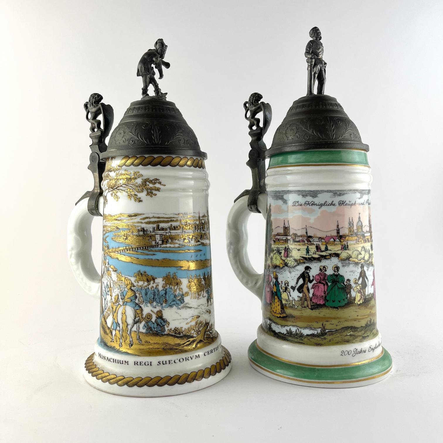Dos tankards alemanes en porcelana