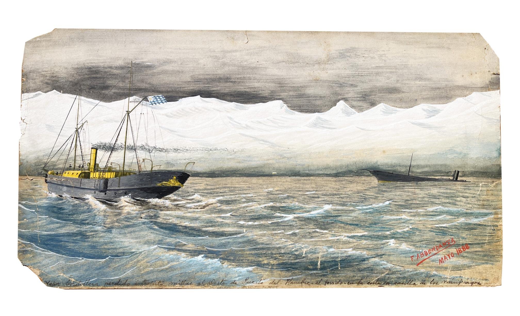 Tres acuarelas "Cañonera Rivera"