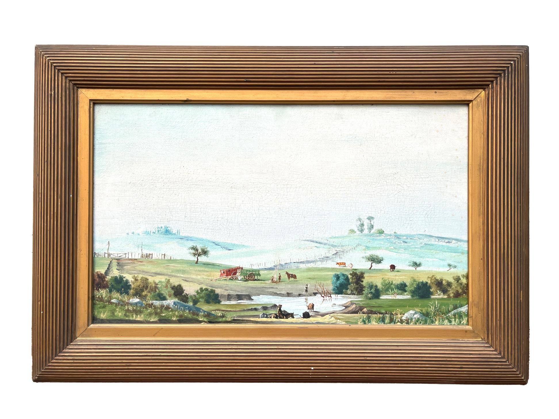 Óleo "Descanso en el camino"