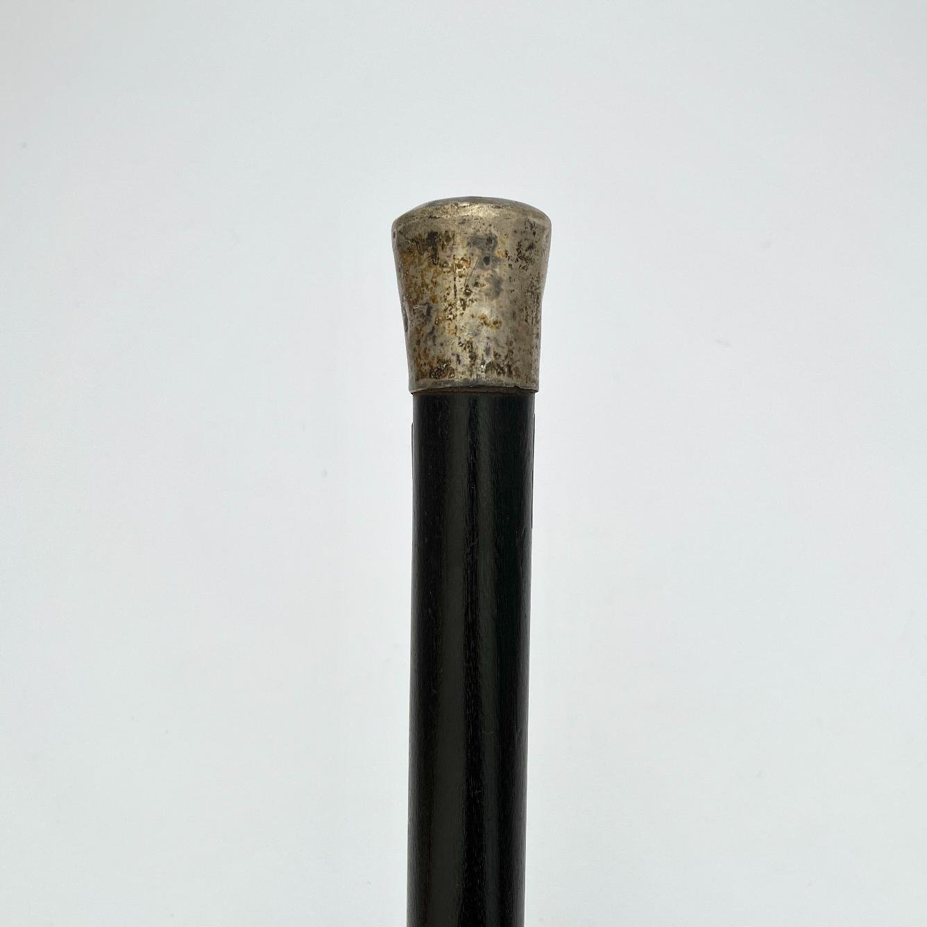 Bastón en madera, plata y hierro