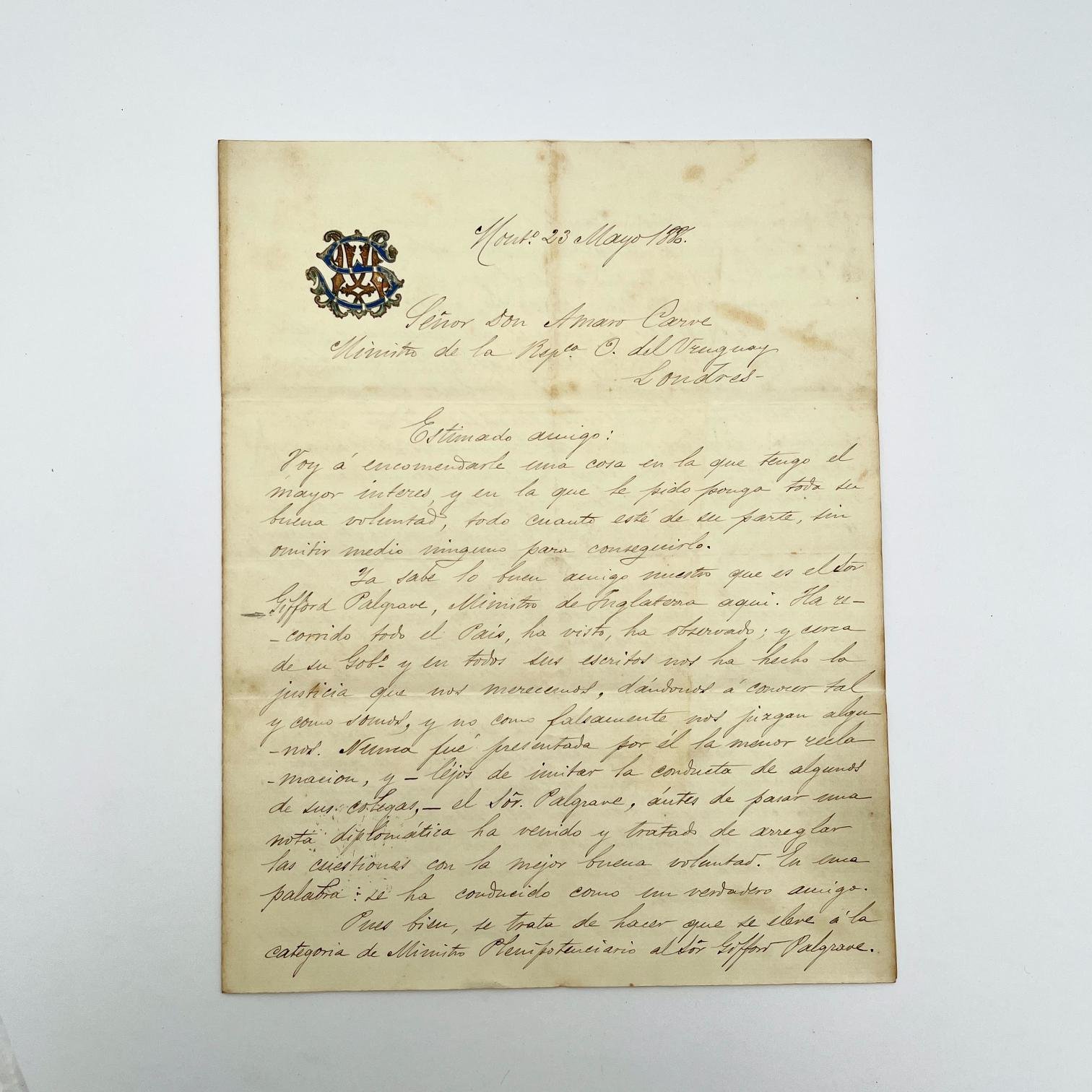 Carta manuscrita firmada por Máximo Santos
