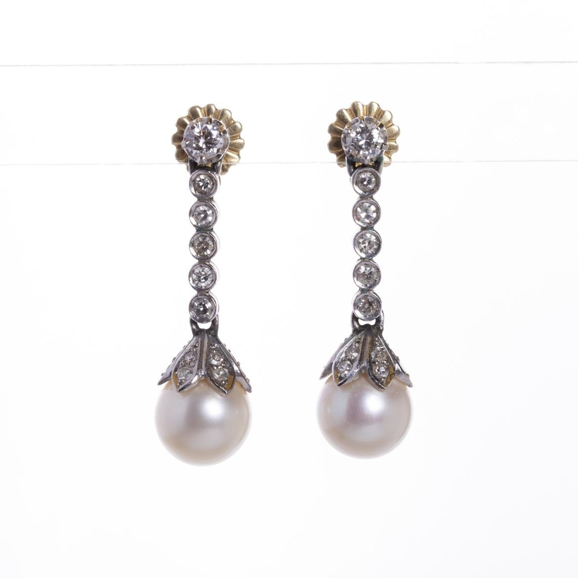 Caravanas en oro 18 K con perlas y brillantes