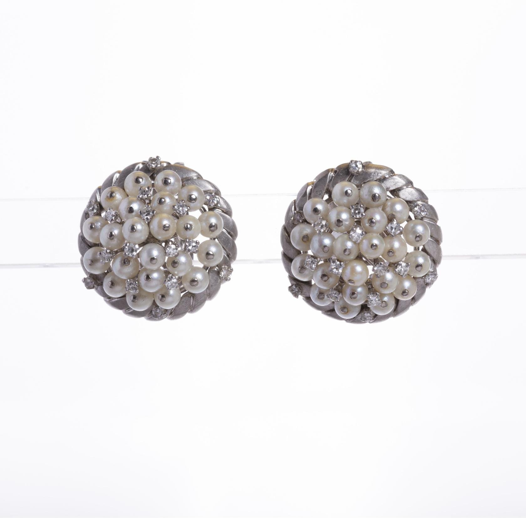 Caravanas en oro 18 K con perlas y brillantes