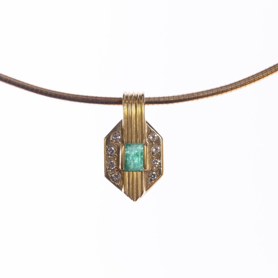 Gargantilla en oro 18 K con esmeralda y brillantes
